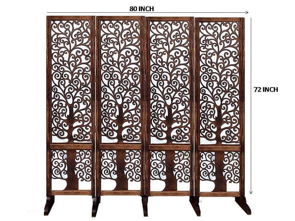 Image of Artesia Wooden Room Partition with Stand for Living Rooms /Wood Screens Separator & Room Divider 4 Panels for Living Room /Bedroom /Office /Restaurants(Brown) (4 Panel - 80 X 72 in)