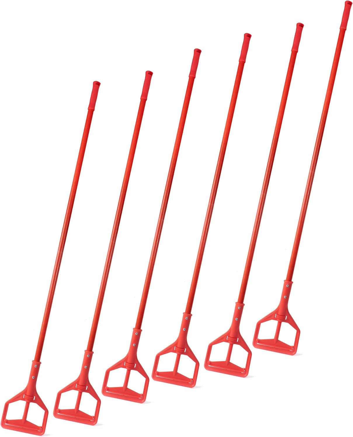 Matthew Heavy Duty Screw Clamp Mop Handle 60 inch Fiberglass Mop Stick,Commercial Mop Head Replacement Holder for Floor Cleaning,Quick Change for Wet Mop Handles w/Roller - 6Pack Red