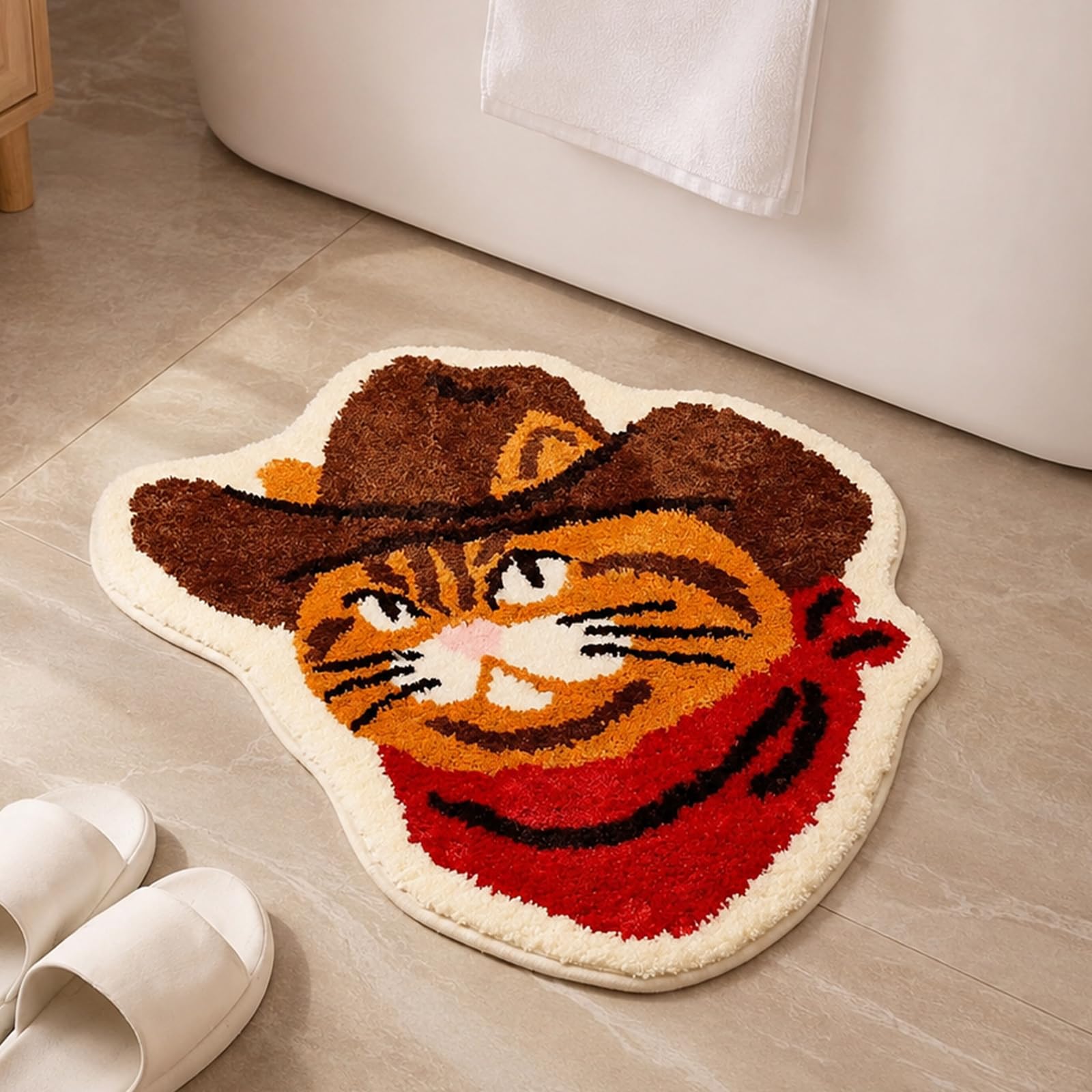 Tappetino da Bagno Antiscivolo Lavabile, Gatto Western Tappeto da Bagno Morbido Assorbente, Tappetino per Bagno, Tappetino Doccia per Doccia Vasca, 58 x 64 cm