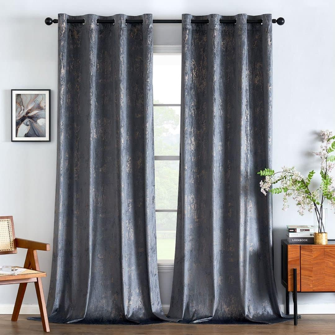 EMEMA Samtvorhänge Vorhang Blickdicht Vorhänge mit Ösen Gardinen Deko Ösenvorhang Dekoschal Dekogardinen für Schlafzimmer Wohnzimmer 2er Set 140 x 175 cm(B x H) Grau