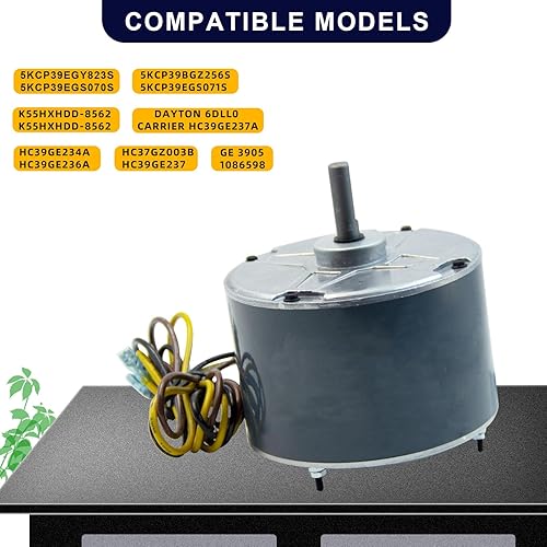 Miniatura 4 de Motor de ventilador de condensador 5KCP39EGS070S de 14 HP, 1100 RPM, 48 marcos, 208-230V repuesto compatible con GE3905, 5KCP39EGY823S, HC39GE237 y