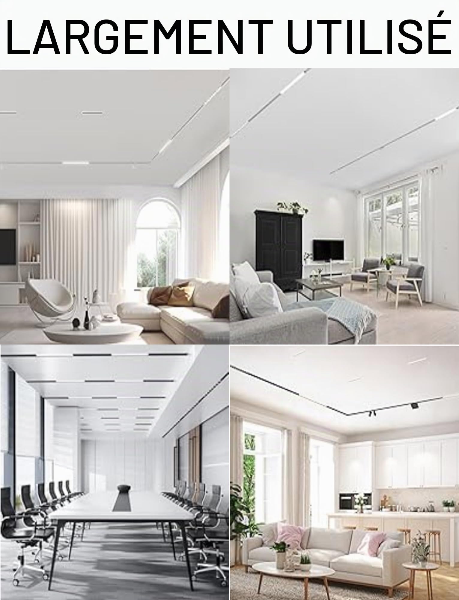 Rail lumineux LED magnétique encastrable pour éclairage polyvalent dans le salon, la salle de bain, la cuisine, le bureau, etc