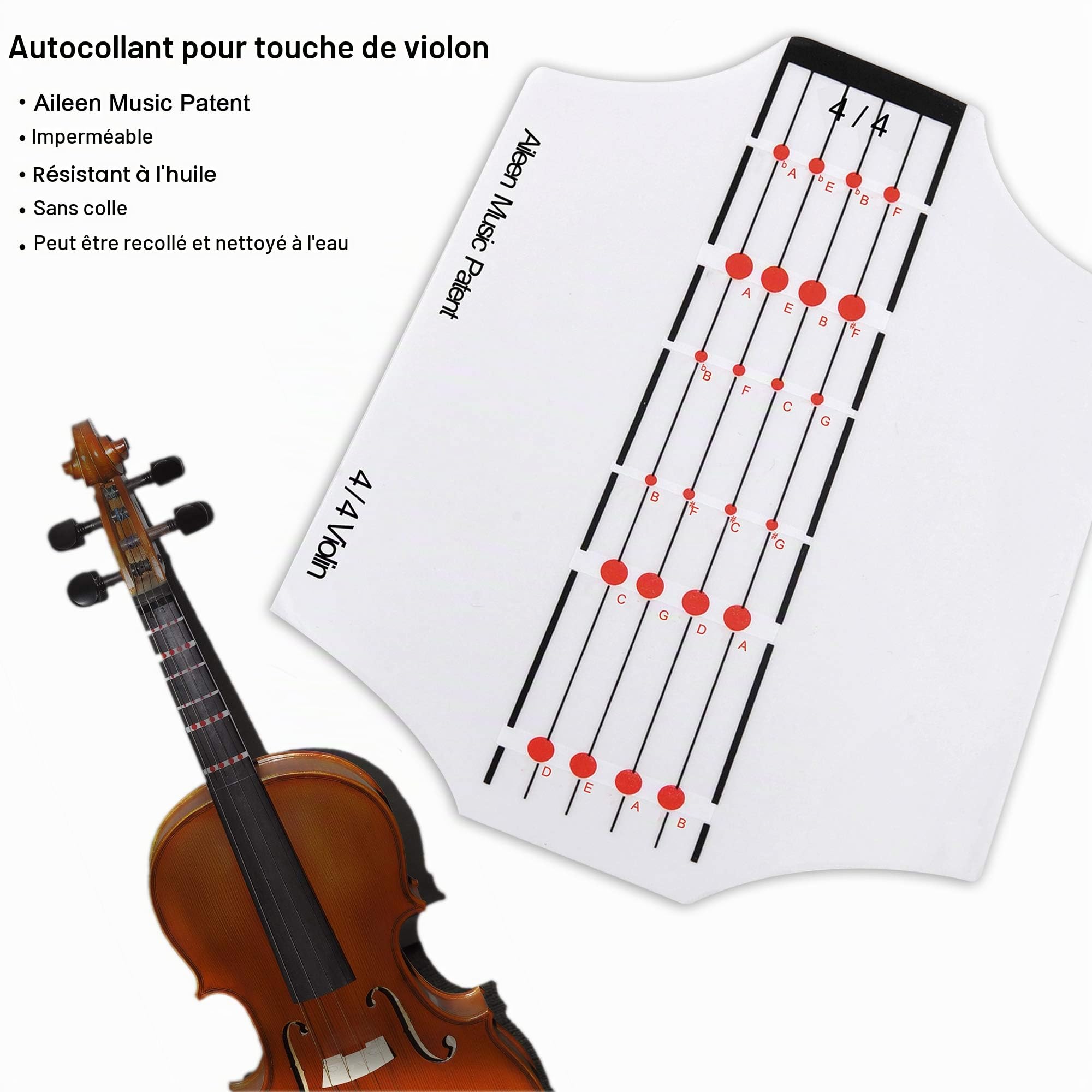 Aileen Violon 4/4 Débutant Adulte avec Autocollant des Frets, Étui, Archet, Colophane, Chevalet et Tissu de Nettoyage