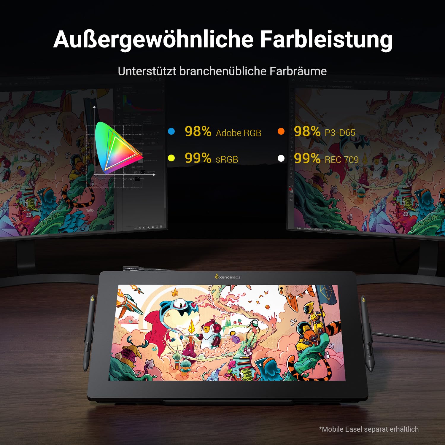 Xencelabs Pen Display 16 Lite 4K OLED Professionelle Grafiktablett mit Display 16 Zoll Grafik-Display mit 2 Batterielosen Stiften
