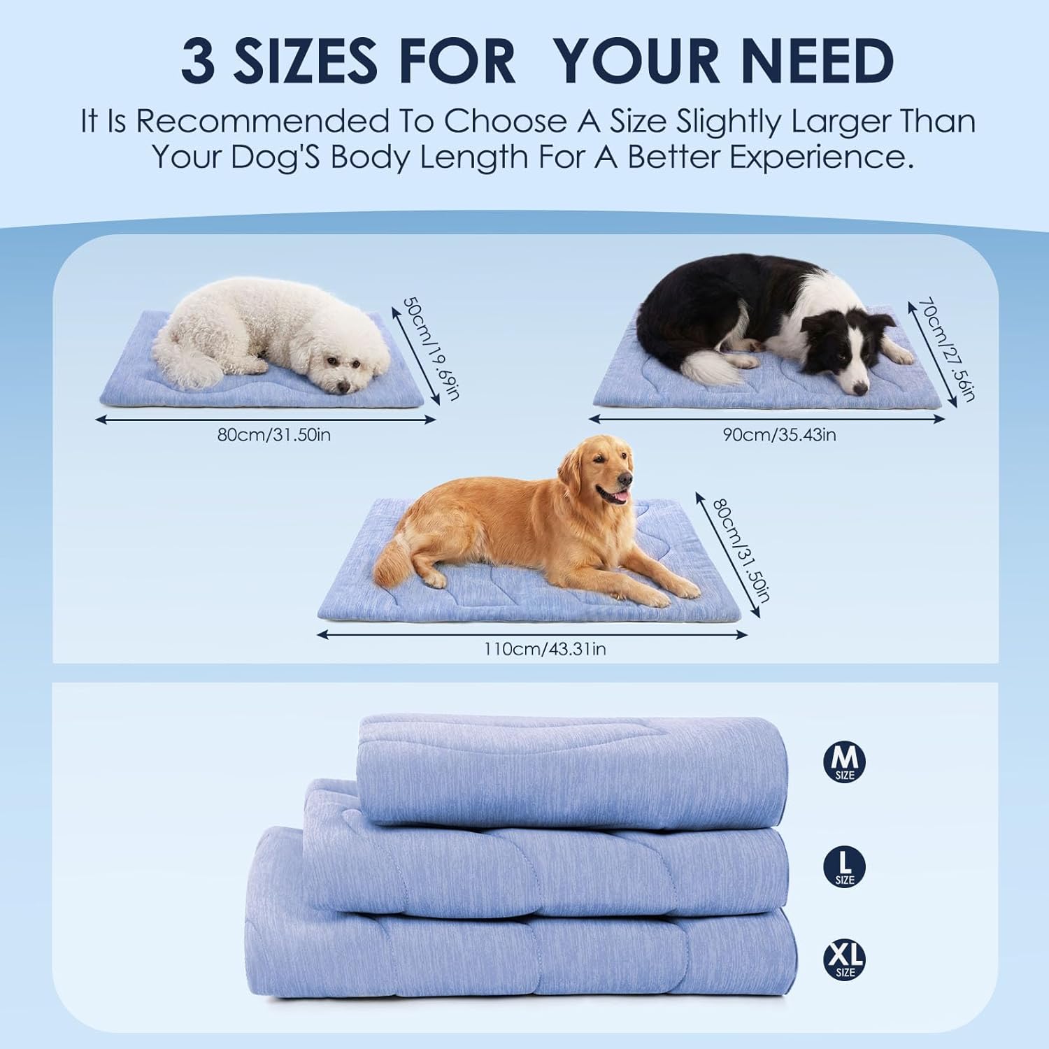 Dog Cooling Mat, Portable & Durable Cooling Mat for Dogs, Physical Heat Absorption, Anti-Slip Cooling Bed for S-Medium Dogs up to 35 lbs (French Bulldog, Beagle, Corgi), 32x20 inches, Blue Wave