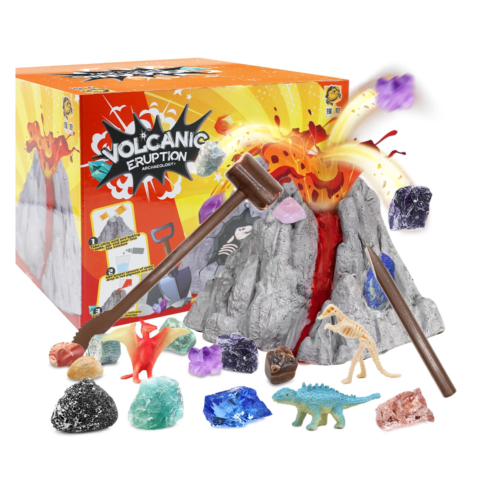 Volcano Kit, Dinosaur Kit，Gem Digging Kit, Volcano Eruption Science Kits, Science STEM Activities Educational for Age 6-8-12, Kid Toys, Birthday Gift
