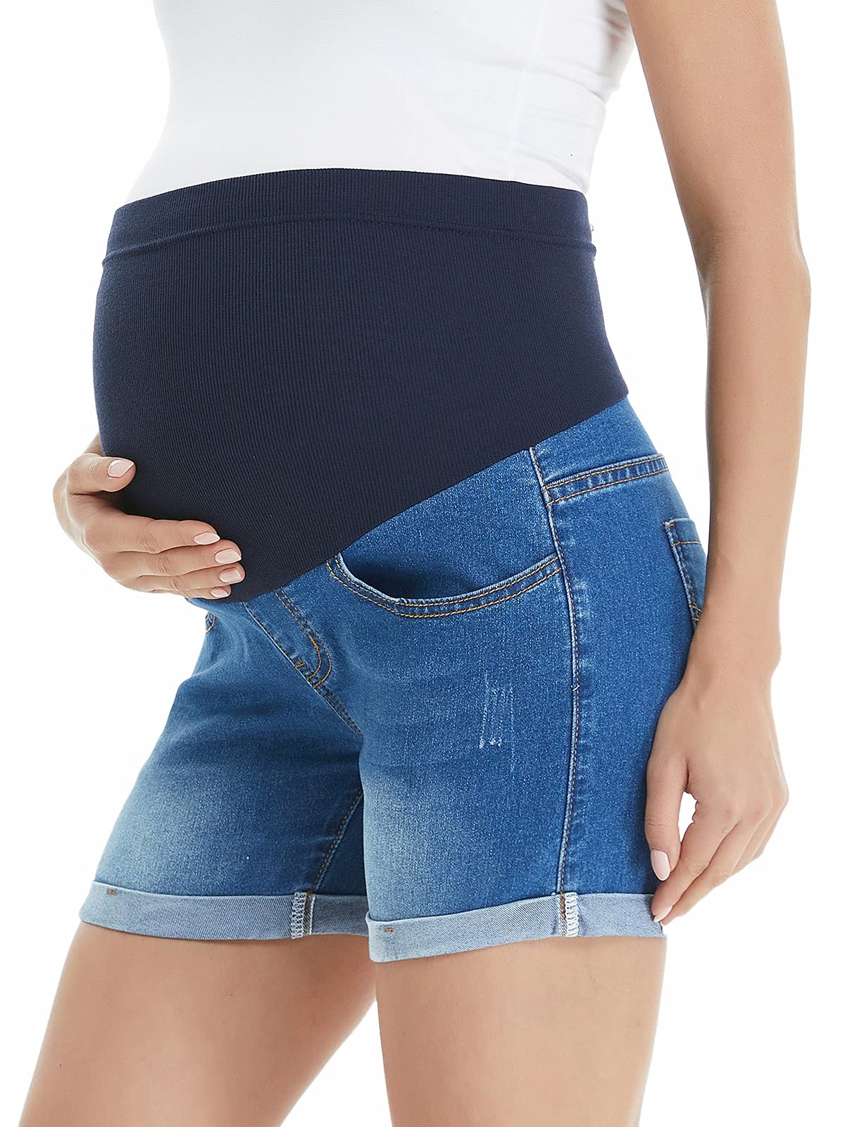 Women's Maternity Short Rollover-Waist Yoga Pregnancy Shorts