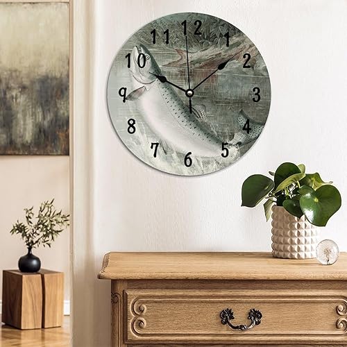 Miniatura 10 de ArogGeld Reloj de madera con diseño de pez y trucha arco iris, regalo para amantes de la pesca, reloj de pared colgante con pilas, reloj de madera
