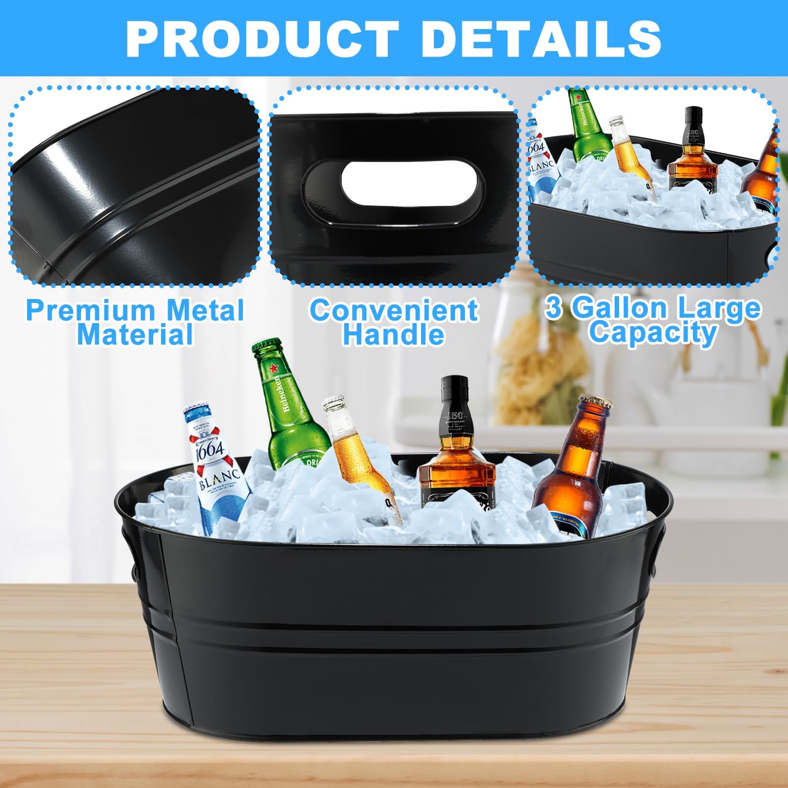 Paquete de 4 cubos de acero galvanizado para bebidas con asas, ideal para fiestas, barbacoas y bares, botellas de refrigeración, latas de cerveza o refrescos