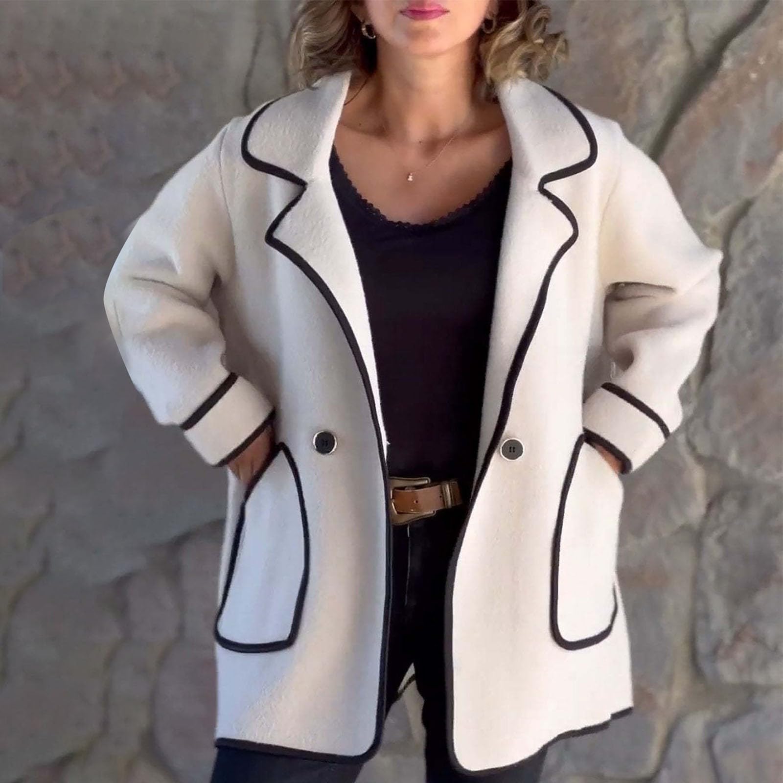 Damen Tweed Blazer Weiß Strickblazer Kurzblazer Samtblazer Business Outfit Womens Jacket Sweatblazer Sakko Weiss Jackett Trachtenblazer Übergangsjacke Kurzmantel Elegantes