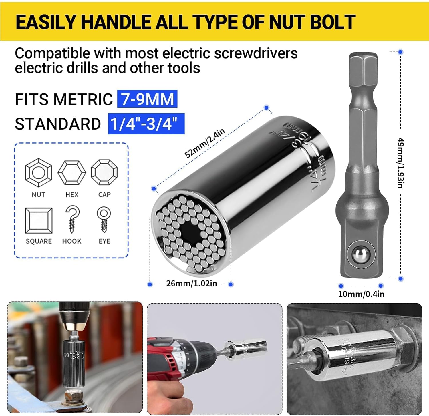 Flexible Drill Bit Extension Set, Including Right Angle Drill Attachmen, Rotatable Joint Socket 1/4 3/8 1/2 In Hex Socket Adapter, Bendable Drill Bit Extension and Drill Bit Holder Screwdriver Kit