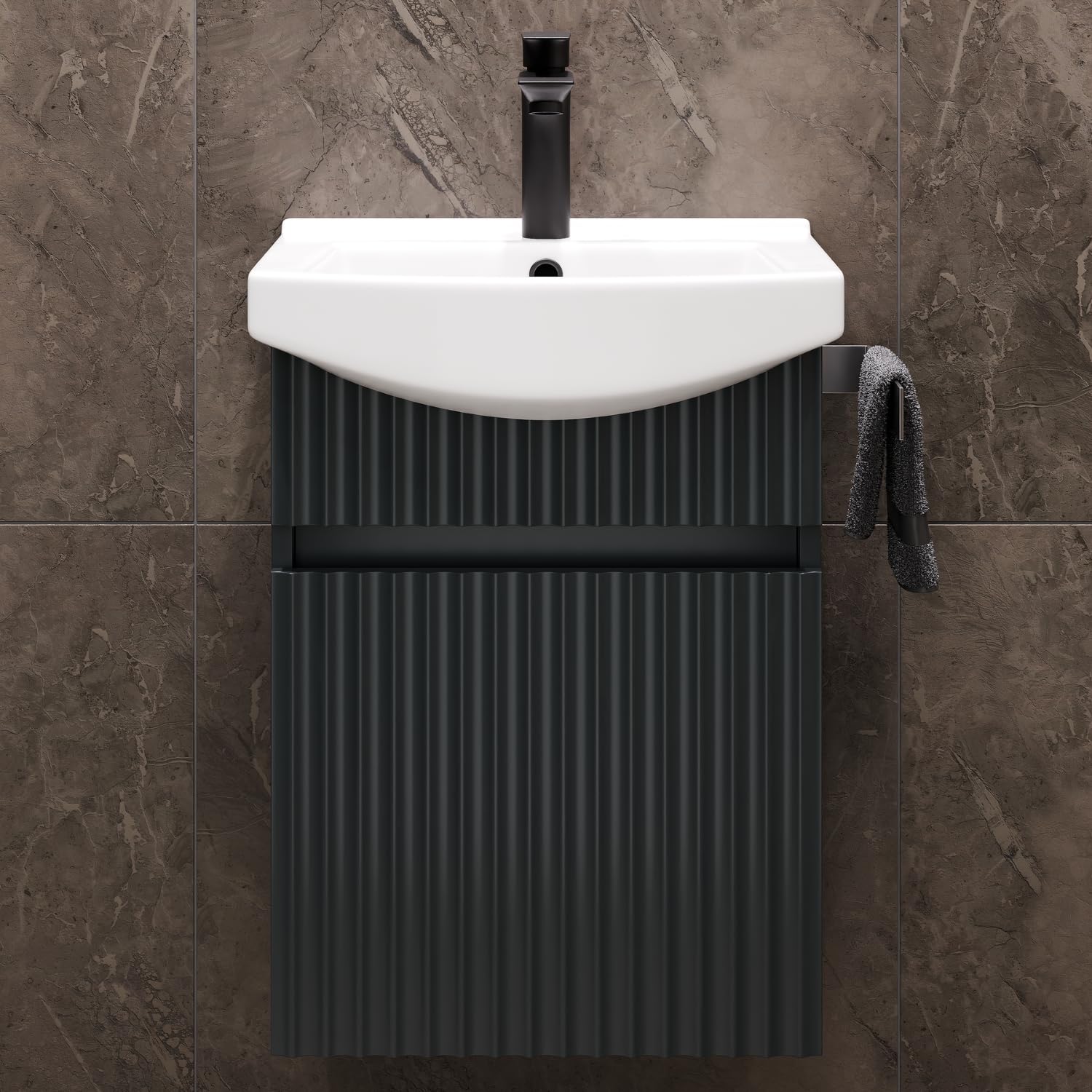 Planetmöbel Waschbecken mit Unterschrank 45 cm inkl. Keramikwaschbecken, Gäste WC Waschtischunterschrank, anthrazit matt