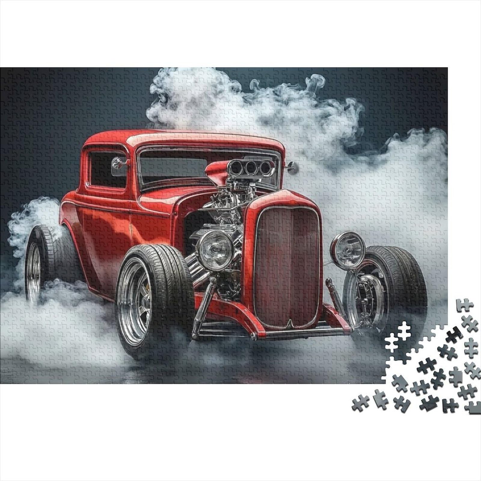 Classic Red Vintage Car 1000 Piece Jigsaw Puzzle Paper Adult Puzzle Game for Family Smoke Effect Relaxation Focus Home Decor Gift 52x38cm/1000pcs 52x38cm/1000pcs