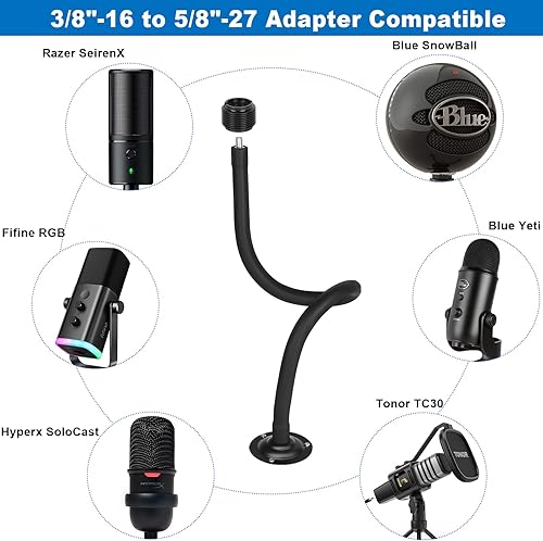 Miniatura 6 de Soporte de brazo de micrófono de 23.6 pulgadas23.6 in de cuello de cisne, soporte de pared para brazo de micrófono, clip de micrófono de base de