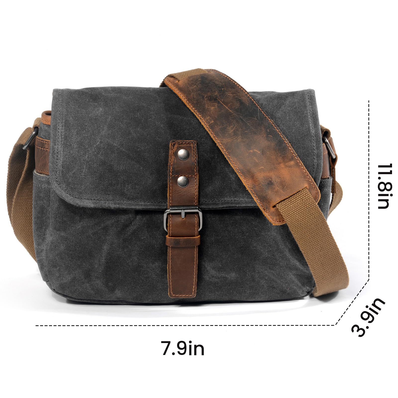 Borsa per fotocamera in tela cerata per donne e uomini, con design impermeabile, custodia a tracolla compatta per fotocamere DSLR/SLR/Mirrorless (grigio)