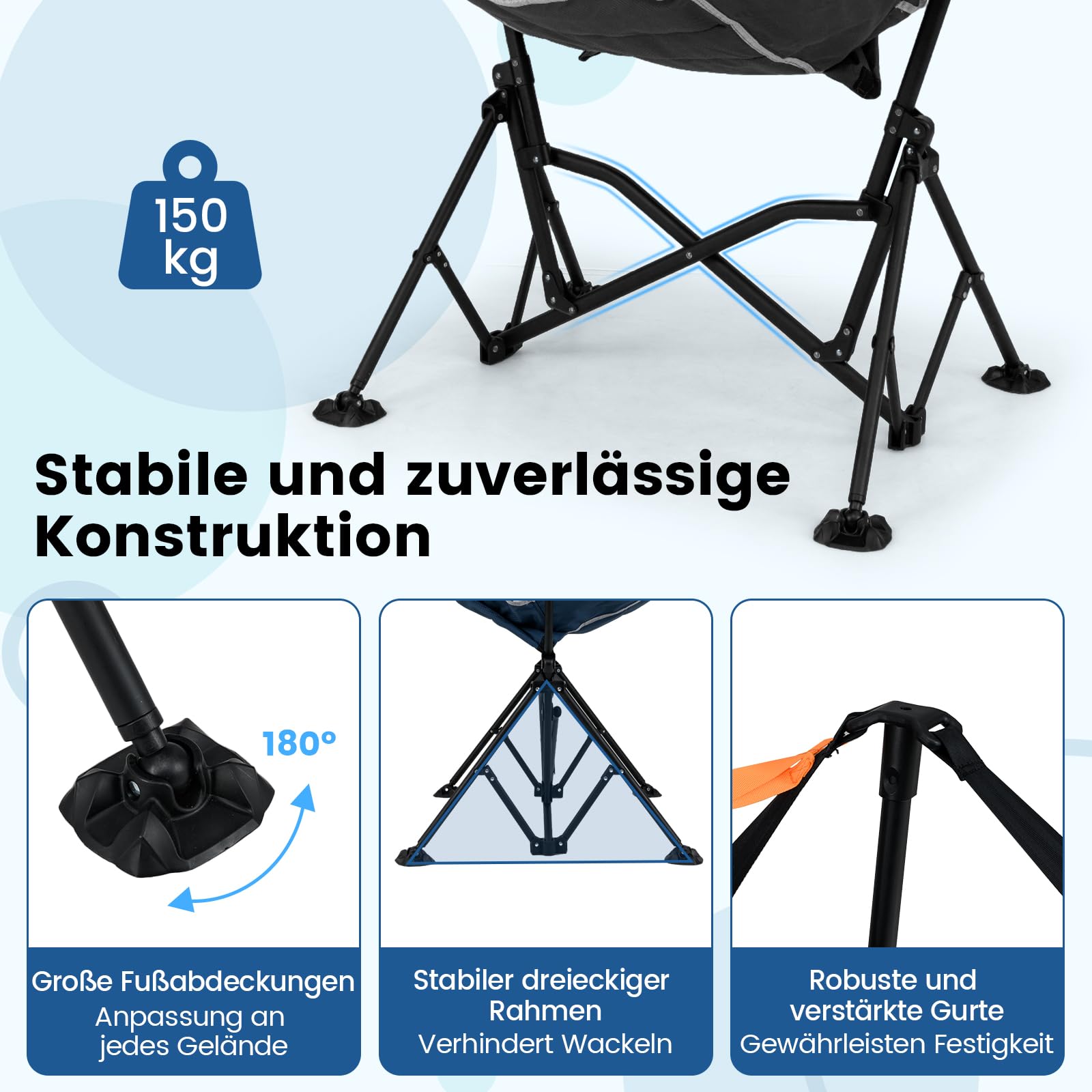 COSTWAY Krzesło kempingowe, składane krzesło z regulowanym oparciem, zagłówkiem i uchwytem na napoje, krzesło składane, nośność 150 kg, łącznie z torbą do przenoszenia (czarne)