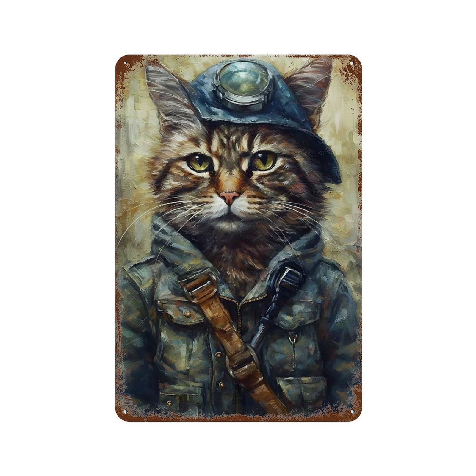 Cat Painting Decorative Tin Sign 11.8"x7.9", Vintage Wall Decor for Garage, Pub Or Kitchen