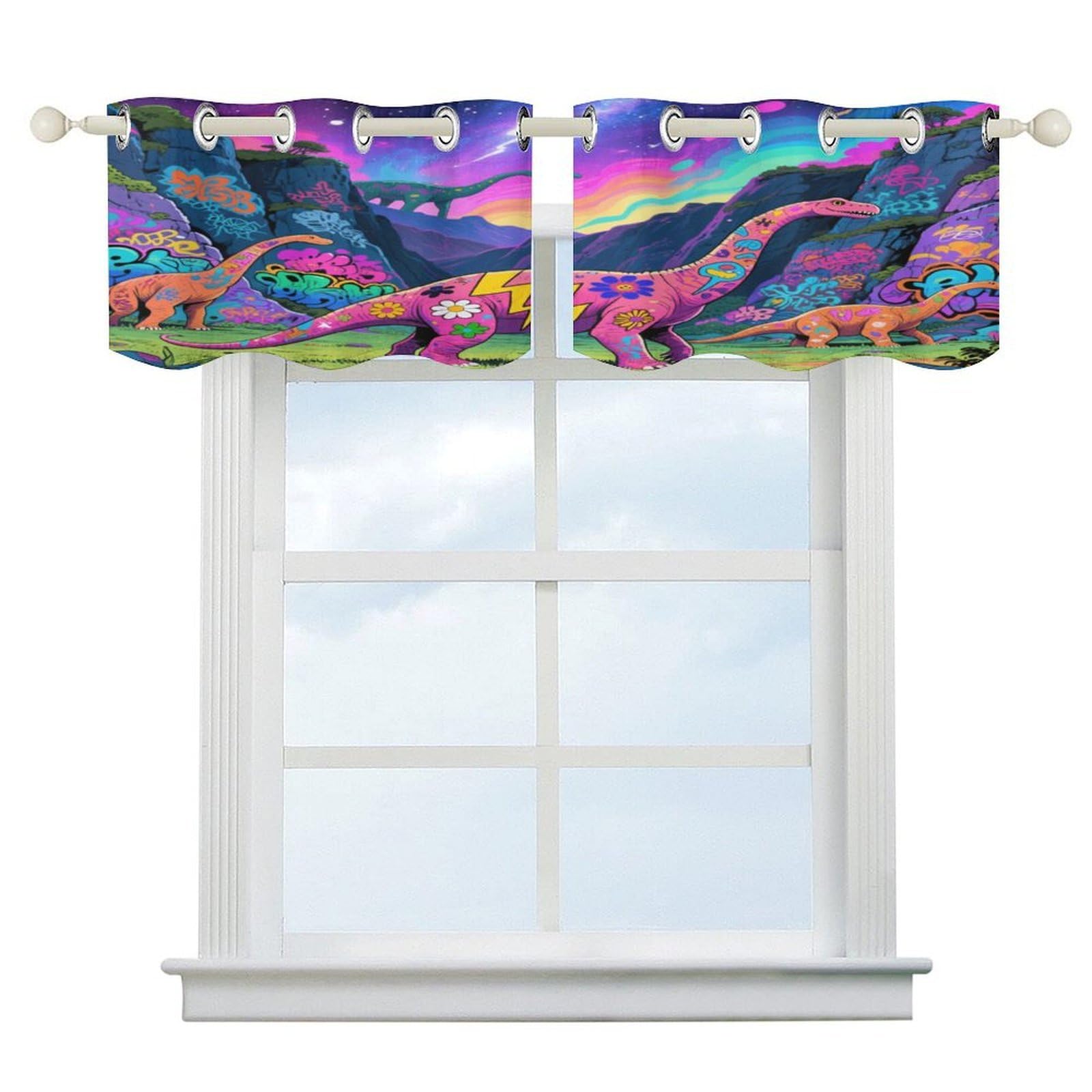 Fekiloot Style Graffiti Dinosaur Short Curtains Valance Curtain