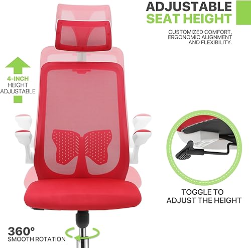 Miniatura 7 de Magshion Silla de oficina, función de inclinación, reposacabezas ajustable con brazos abatibles, soporte lumbar, silla de oficina, sillas de