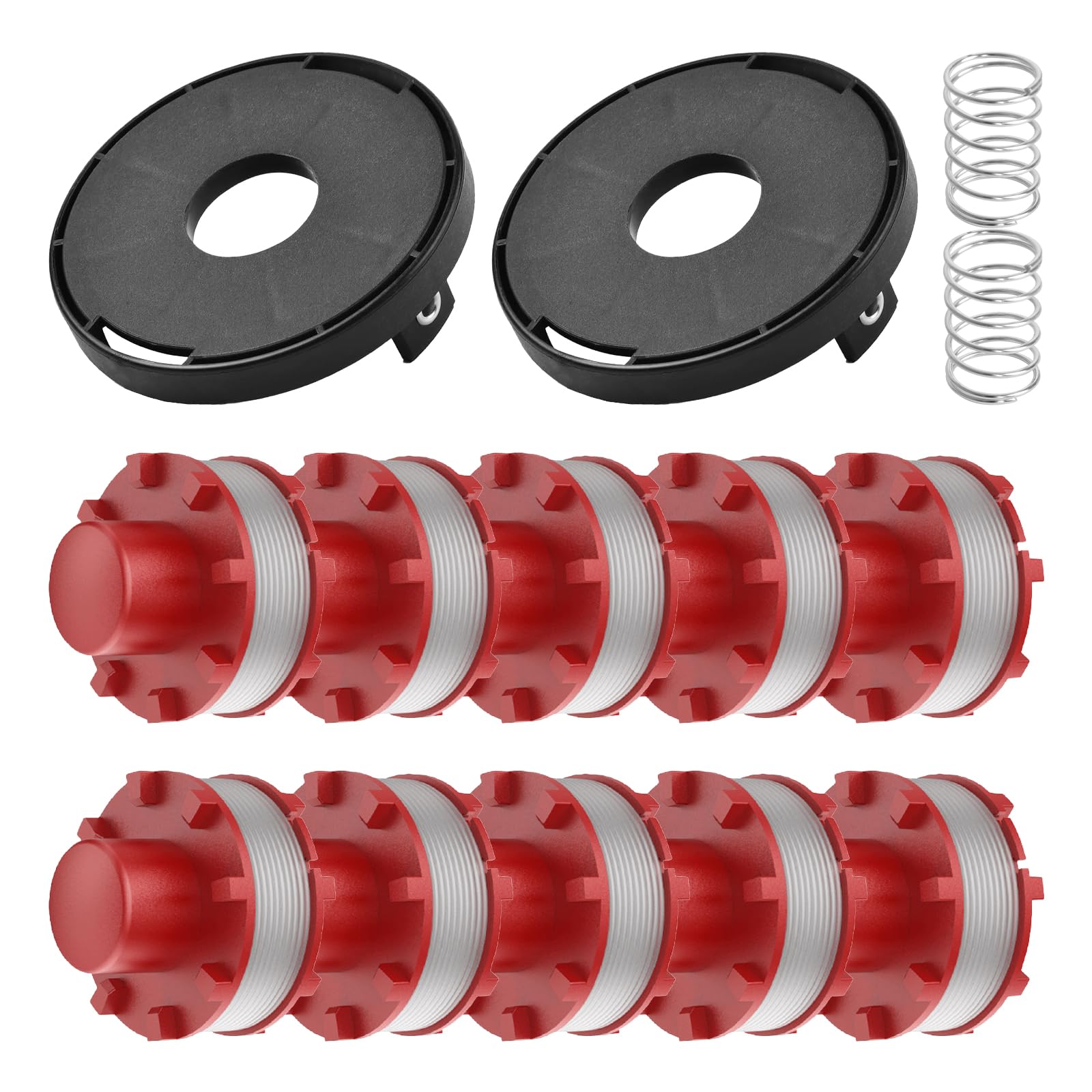 Replacement line spool for Einhell, 3405096 Trimmer Thread Spool with TLE-01-1 Caps & Spring, Compatible with GE-CT 36/30 LI E SOLO, AGILLO 18/200 (spool*10+caps*2+spring*2)