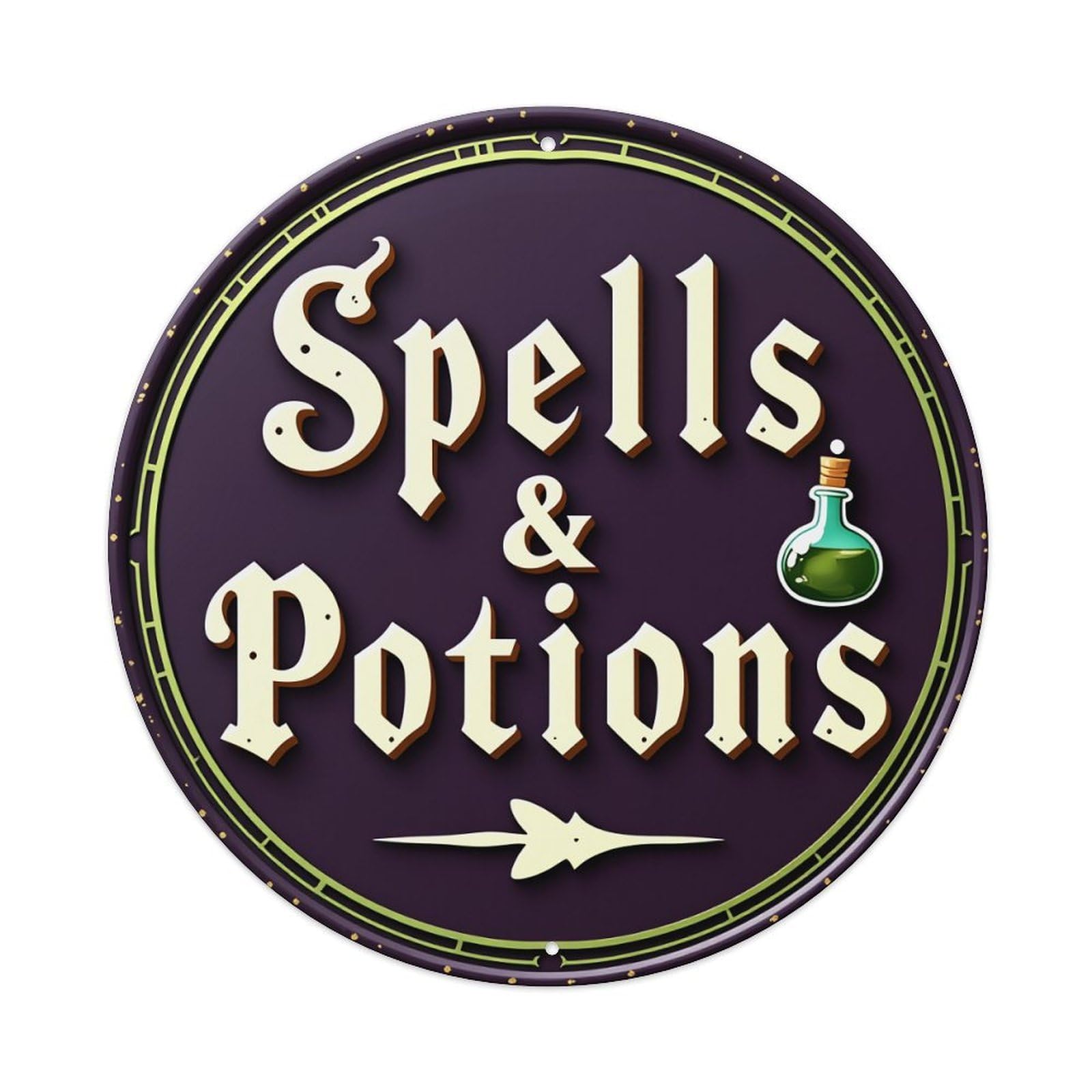 Spells And Potions Sign Round Tin Sign Vintage Metal Sign Home Bar Garden Indoor & Outdoor Wall Decor Retro Metal Poster 8x8 Inch