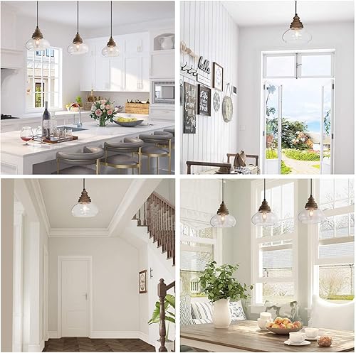 Miniatura 6 de LOG BARN Lámpara colgante de casa de campo con madera y vidrio transparente para isla de cocina, entrada, vestíbulo, dormitorio, comedor y sala de