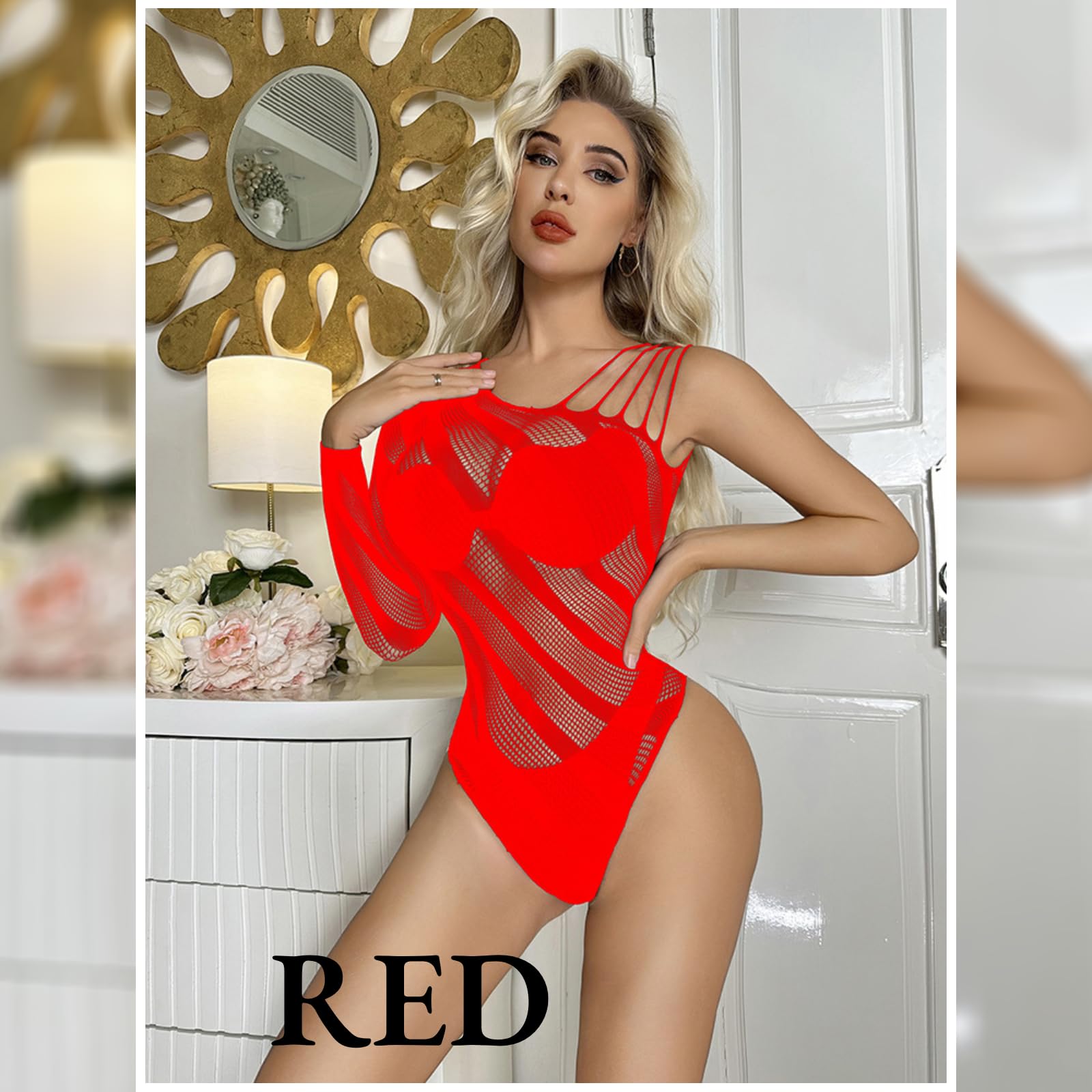 ZWCHGJ Body damskie, Body kabaretki Przezroczysta siateczka Trykot w paski Prześwitujące stringi Top Na jedno ramię Wycięcia Kombinezon Bodycon Teddy Catsuit, impreza, klub, wyjście
