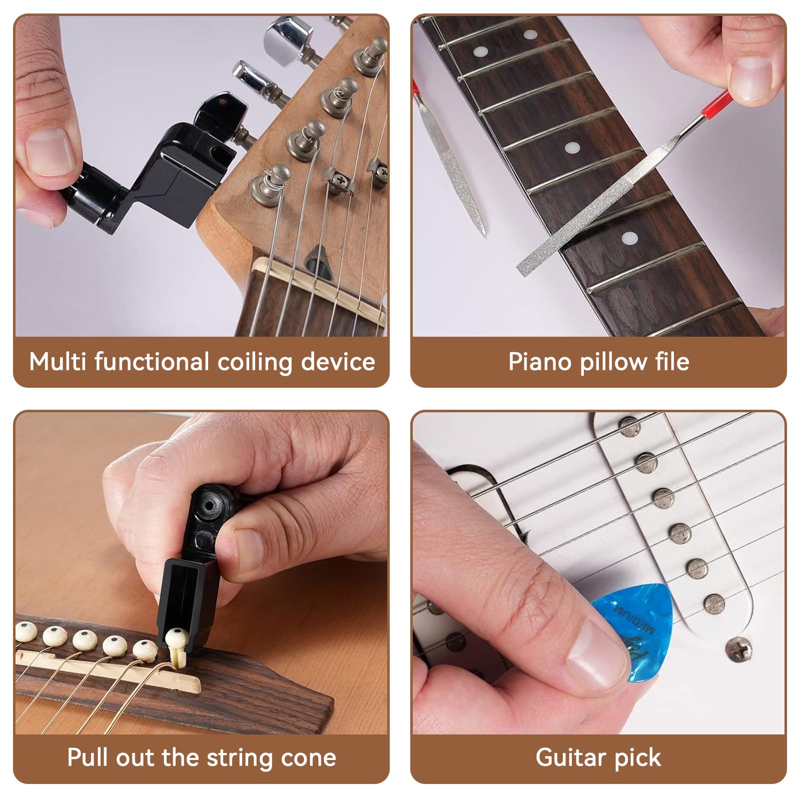 Lot de 7 outils de luthier crantés à bord droit pour guitare Lot de 7 outils de luthier crantés à bord droit pour guitare