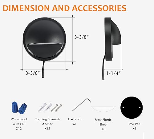 Miniatura 4 de CLOUDY BAY Paquete de 6 luces LED de bajo voltaje 3CCT para exteriores, 2700 K3500 K5000 K seleccionables, luz de valla de barandilla de escalera