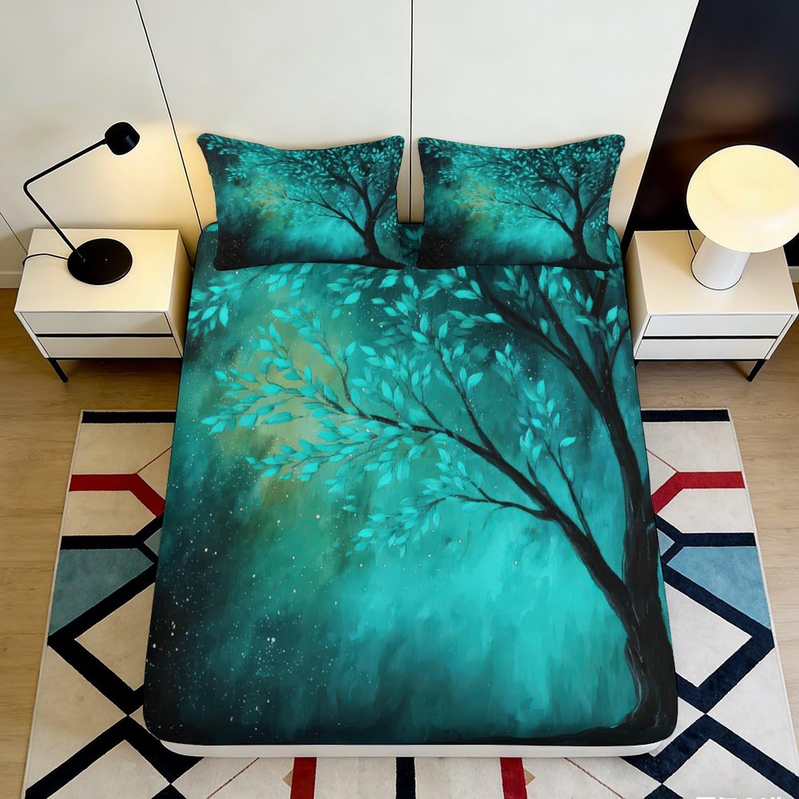 3D Printed Fantasy Bunny Fitted Sheet Microfiber Non-Slip Deep Pocket Bedroom Bedding Cute Rabbit Mattress Fitted Cover Full Wrap Washable 180x200x25cm