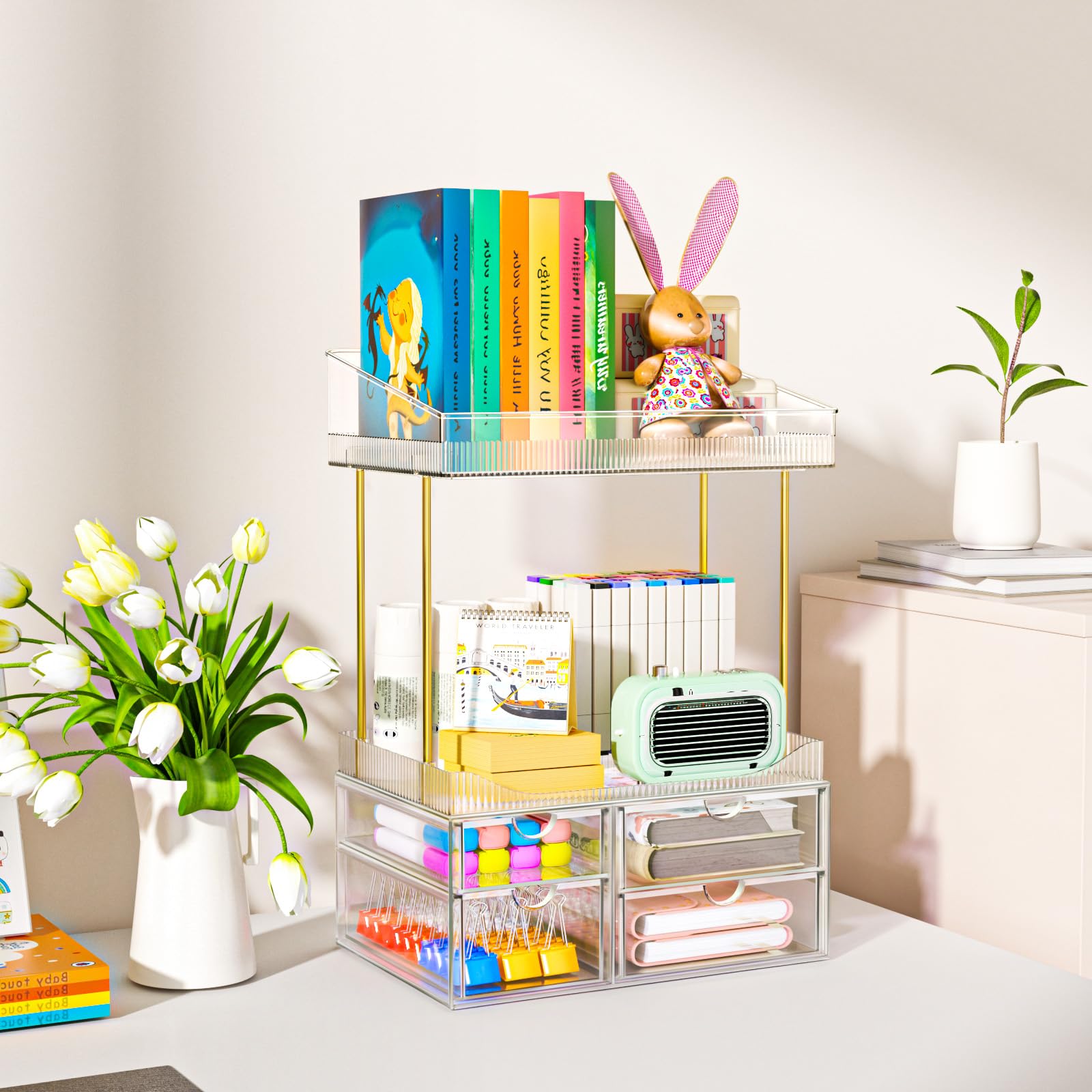 Makeup Organiser - Upgraded Transparent Perfume Organiser with 2 Shelves & 4 Drawer, Make up Storage Non-Slip Design, Skincare Drawer Organisers for Bathroom/Bedroom/Kitchen/Vanity, Clear - 3