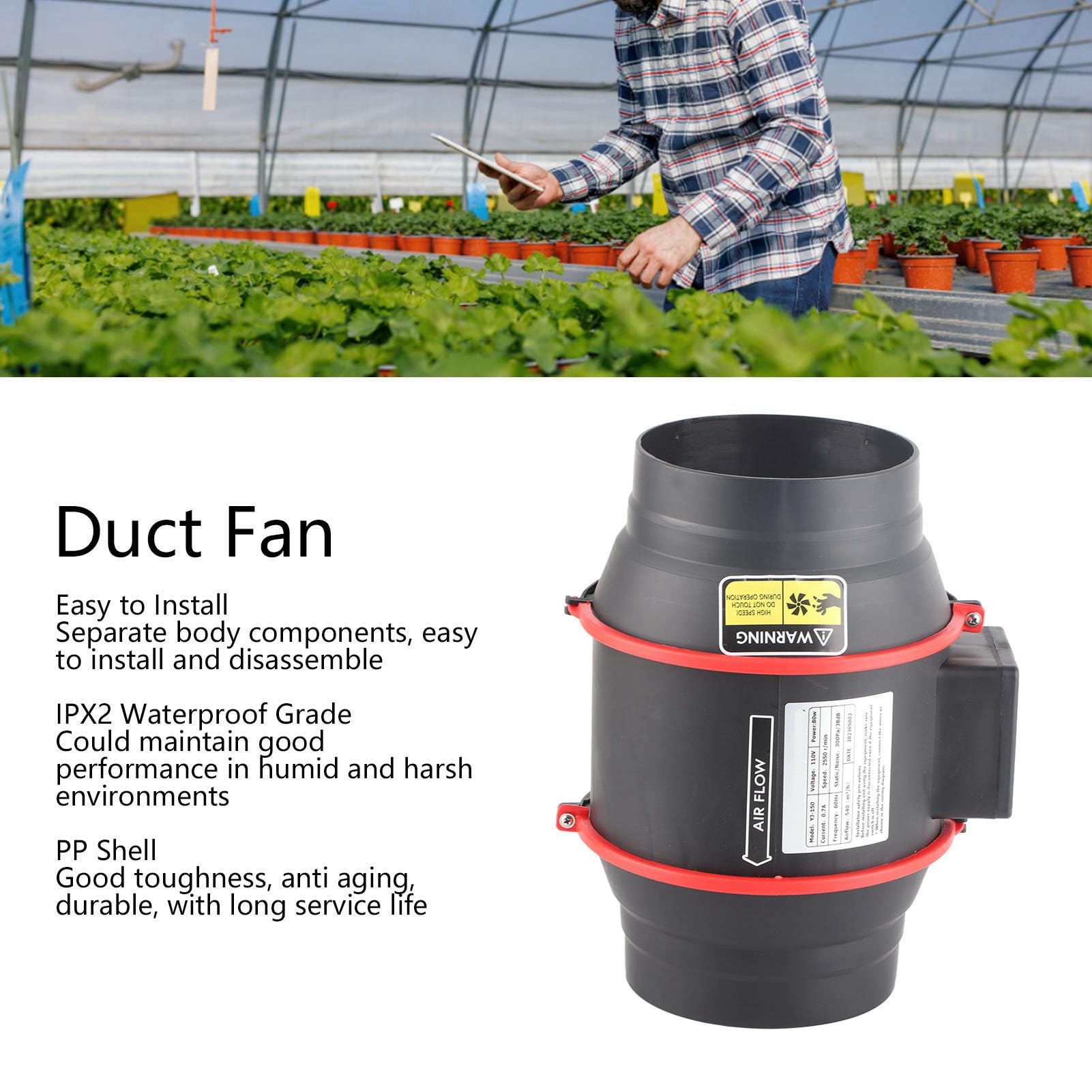 CFM-9225B-130-356-20, DC Fan, Sq92x25 mm, 12 Vdc 0.3A, 3kRPM, 50.1CFM, Tach, 3wire