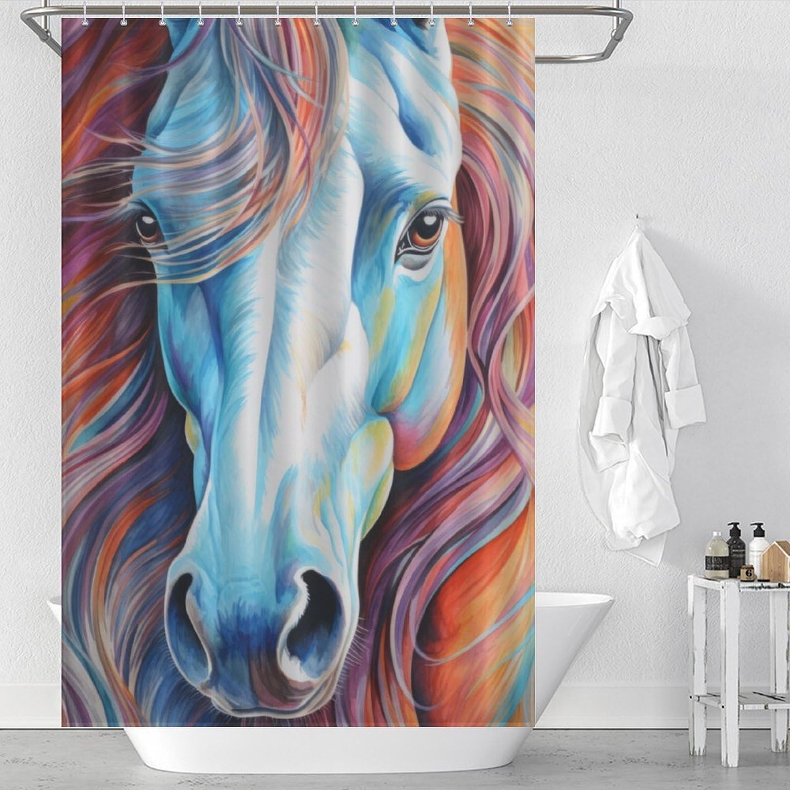 Rideau de douche cheval lavable et déperlant en polyester anti-moisissure