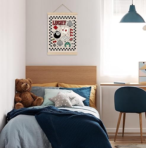 Miniatura 2 de KRHFG Póster de pared occidental a cuadros en blanco y negro enmarcado, decoración de habitación occidental, retro Lucky 8 Ball Playing Card