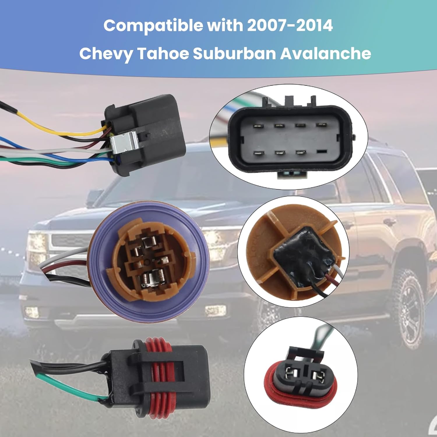 15950809 Headlight Headlamp Socket Wiring Harness Fit for 2007-2014 Chevy Tahoe Suburban Avalanche GM SUV Replace OEM 15782377, Front Right or Left Lamp Socket Wire