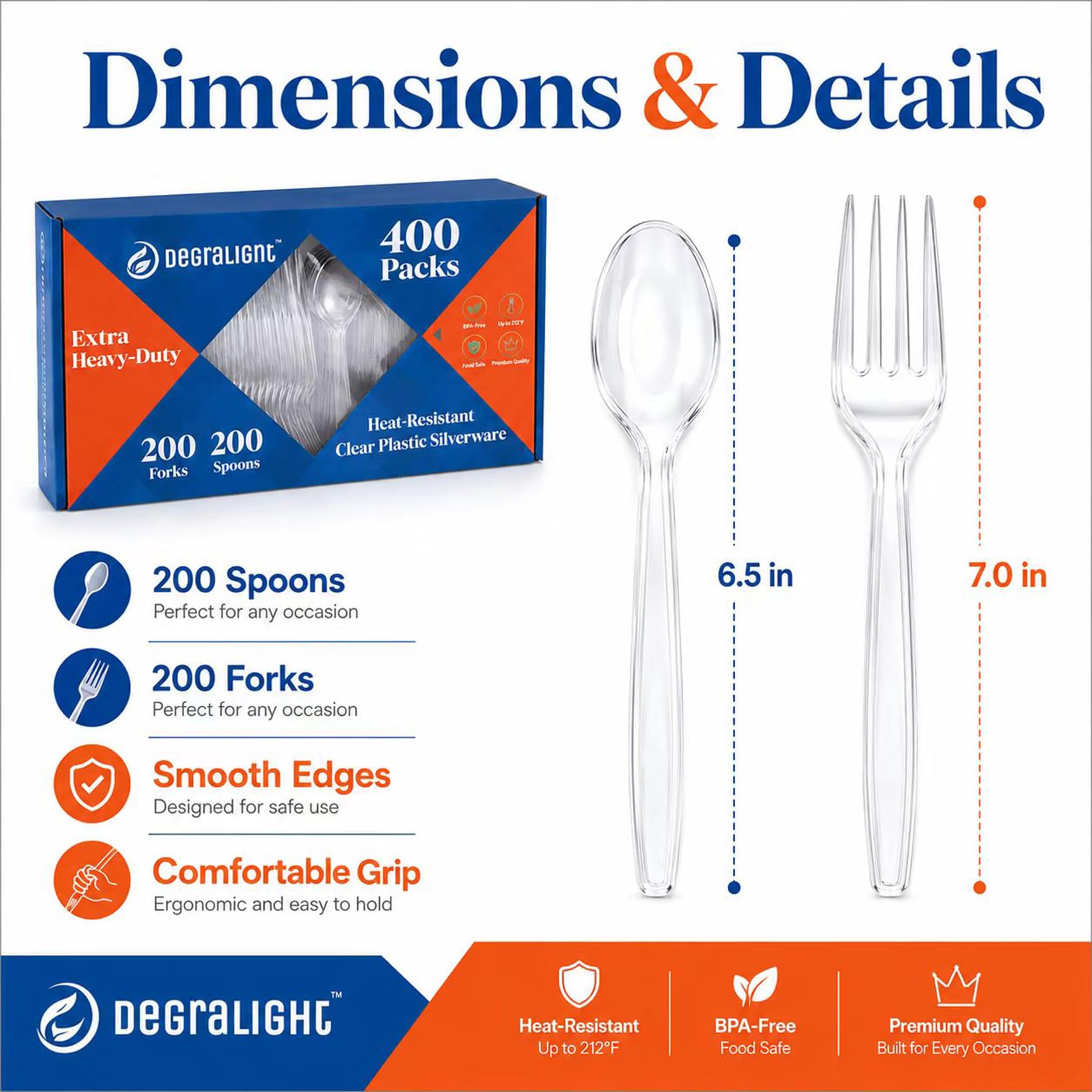 [400 Count] Plastic Silverware Set, Extra Heavy Duty Plastic Forks and Spoons, Heat Resistant & BPA-Free Disposable Utensils Cutlery Set for Party — Amazon image 4