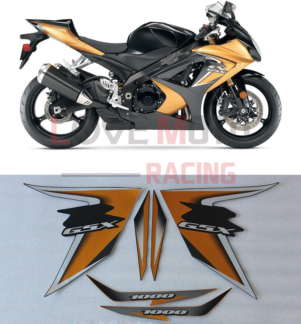 LoveMoto Whole Vehicle Decals Stickers for 2007 2008 K7 GSXR1000 GSXR 1000 07 08 Motorcycle Full kit Decals (Yellow)