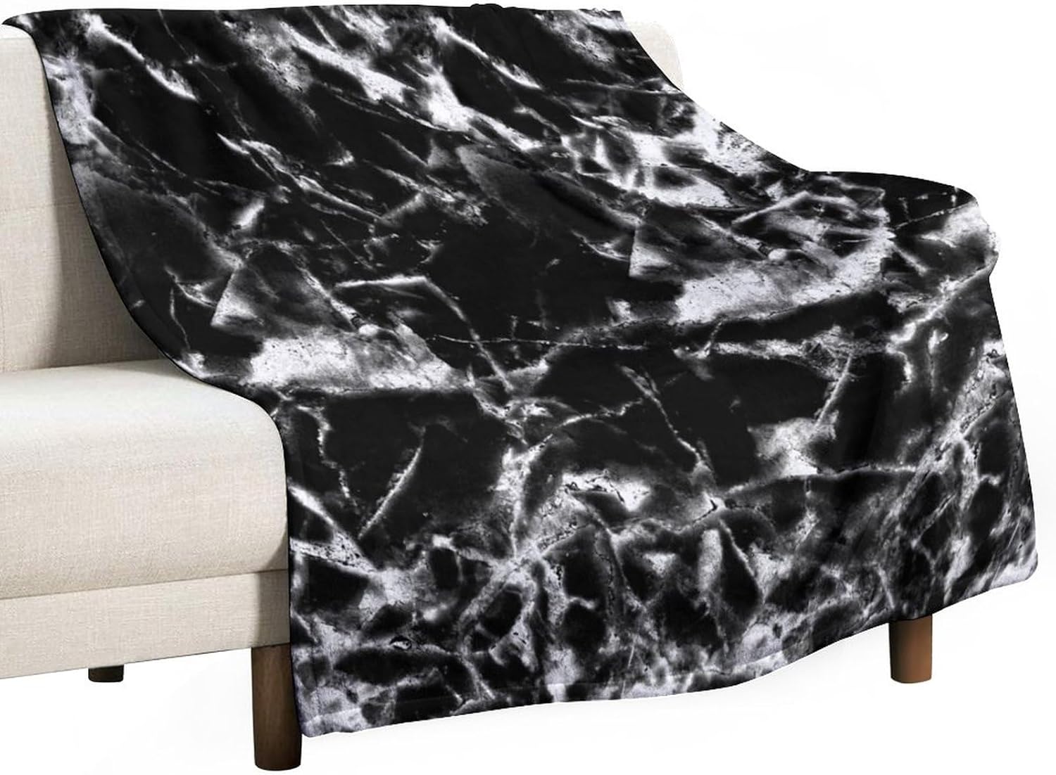 Black and White Black Marble Blanket Luxury Cracks Print Comforter Lightweight Fleece Fuzzy Picnic Travel Office Double-Sided Campany Bed Sofa Couch Camping 60x80 in