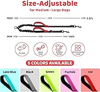 Vista 2 de Correa doble para perro, divisor sin enredos para dos perros, acoplador con cuerda de plomo larga ajustable, asas de control dual, elástico Rojo