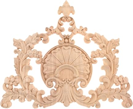 MUXSAM Wood Appliques Onlays Wooden Carved Decal Center Decor, 1Pc Unpainted Decorative Carving for Door Wall Cabinet Dresser Bed Bench Chair Sofa DIY Furniture Projects, 23x20cm/9.06"x7.87"