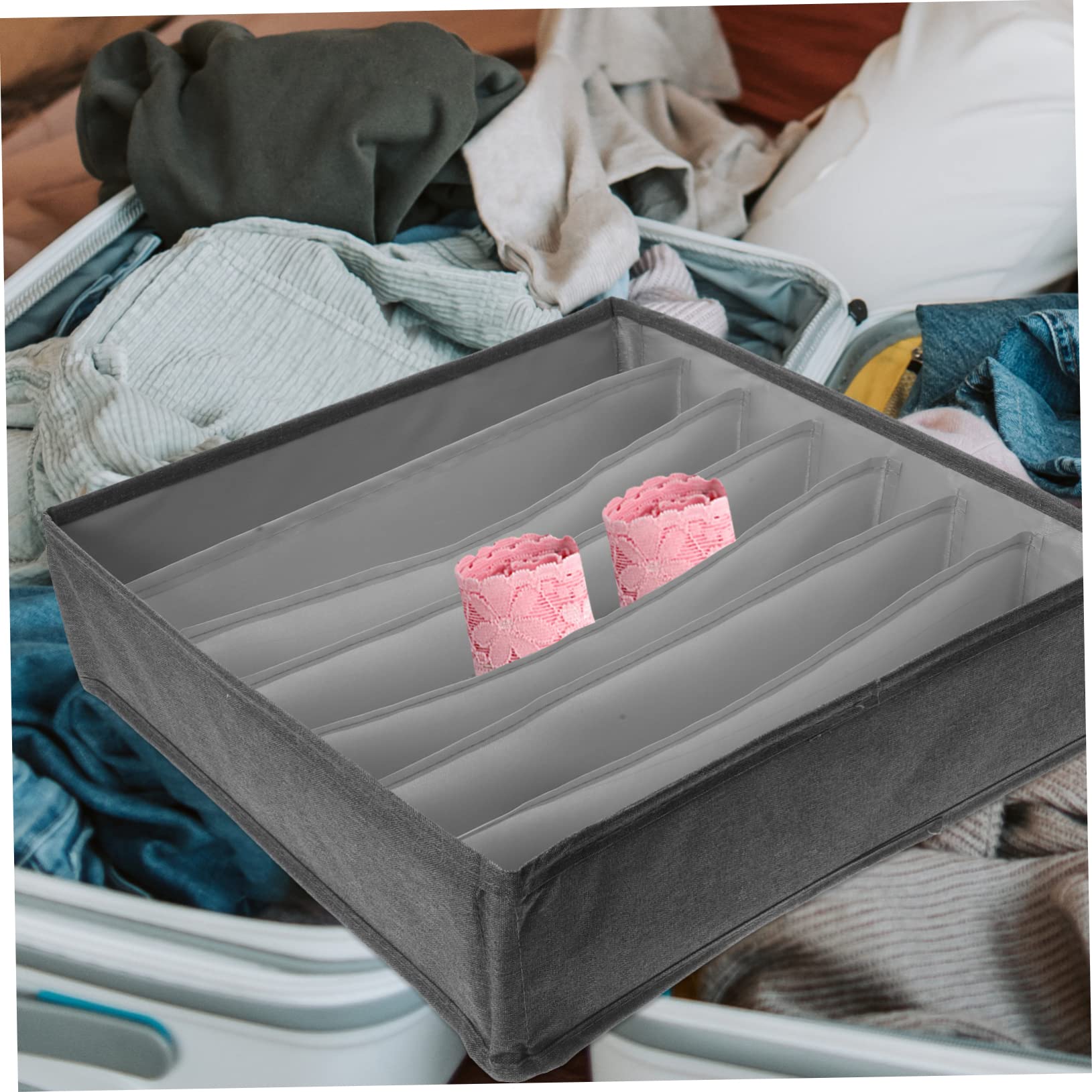 CHILDWEET Organizer Per Biancheria Intima e Calze Scatola Grigia Con Scomparti Contenitore Salvaspazio Per Armadio Organizer Versatile Per Vestiti e Accessori Resistente e Facile Da