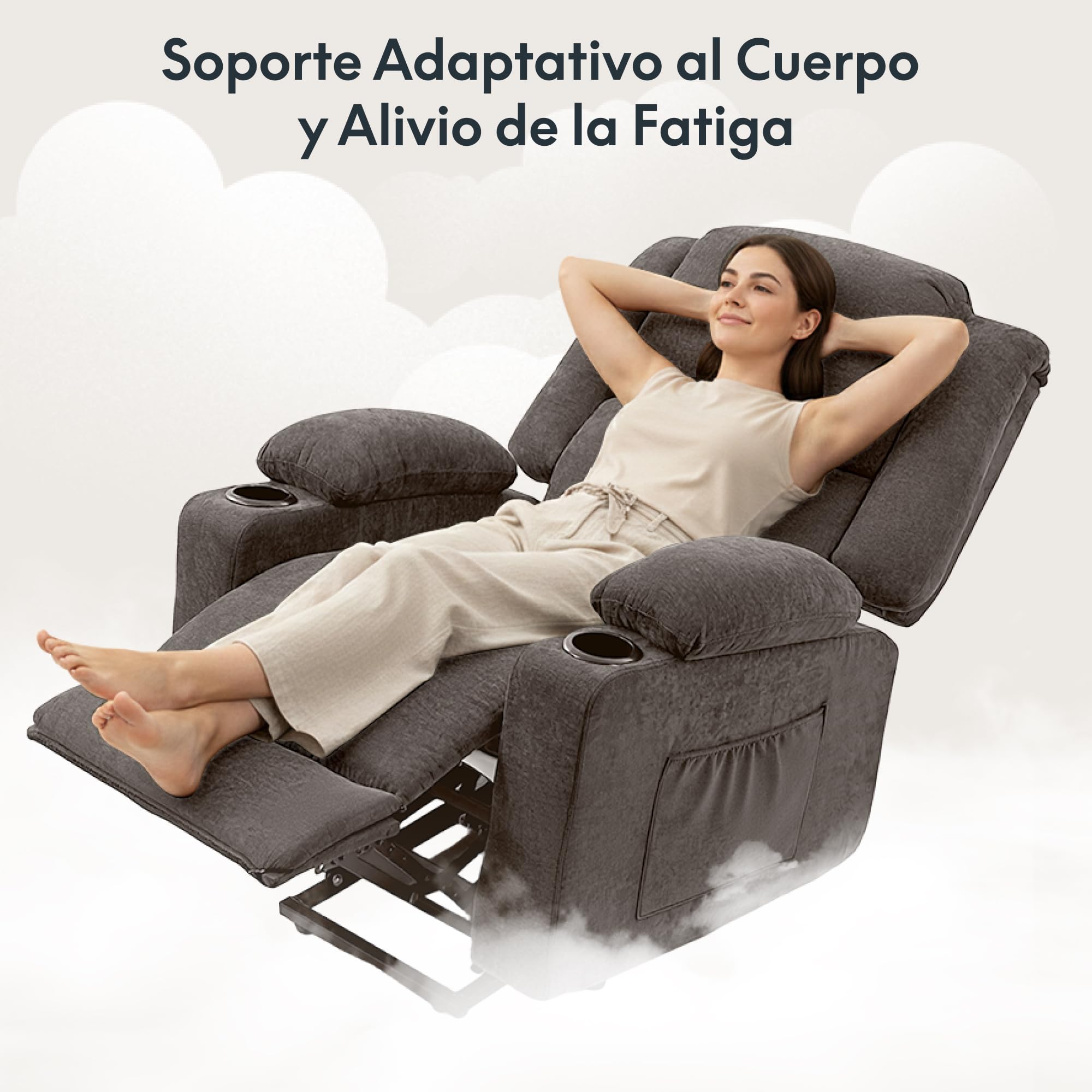 FLEXISPOT XL6 Sillón Relax Eléctrico con Levantapersonas, Masaje 8 Puntos y Calor, Reclinable 105°-165°, USB y Type-C, 2 Portavasos y Bolsillos, Sofá Individual Acolchado, hasta 200 kg, Gris Claro