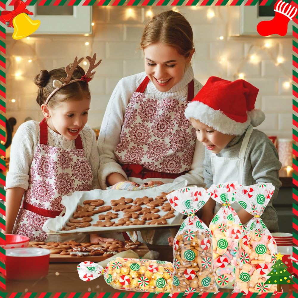 Iefoah Christmas Treat Bags - 120pcs Clear Plastic Gift Bags With Twist Ties For Cookies, Candy Goodie Christmas Party Supplies