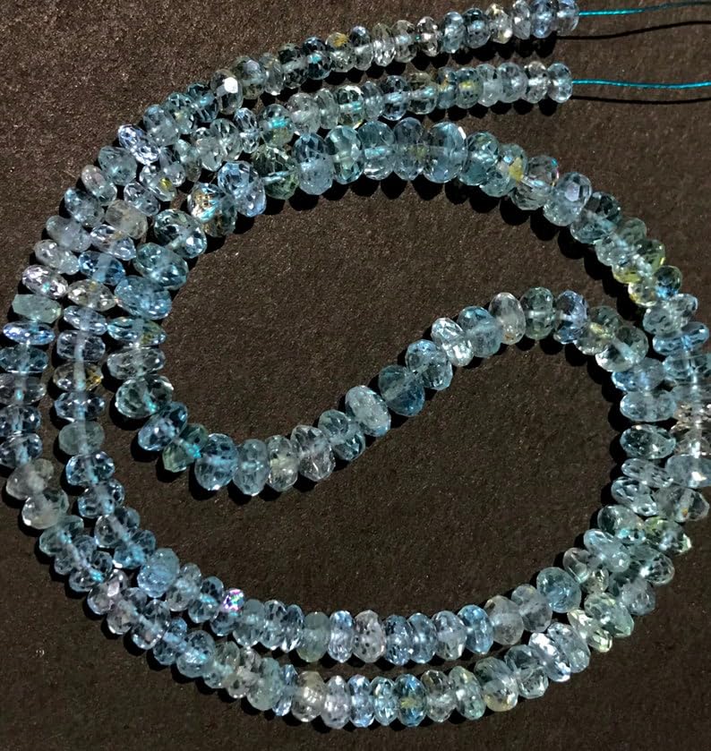 Aigue-marine naturelle perles facettées de 4mm pour création de bijoux de luxe fait main