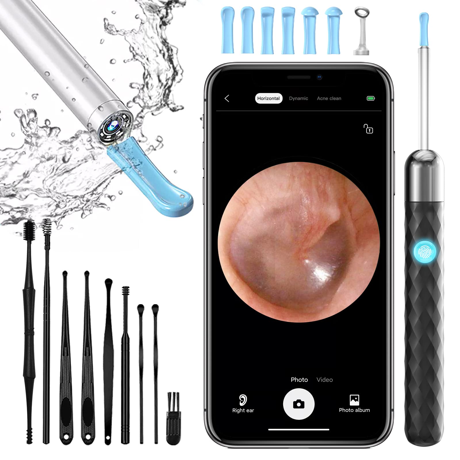 Jaydear Ear Cleaner/Ear Wax Removal Kit, Ear Camera 1920P FHD Wireless Otoscope, Portable USB Charging Kit with LED Lights, Ear Cleaning kit for iPhone & Android Smart Phones, Black