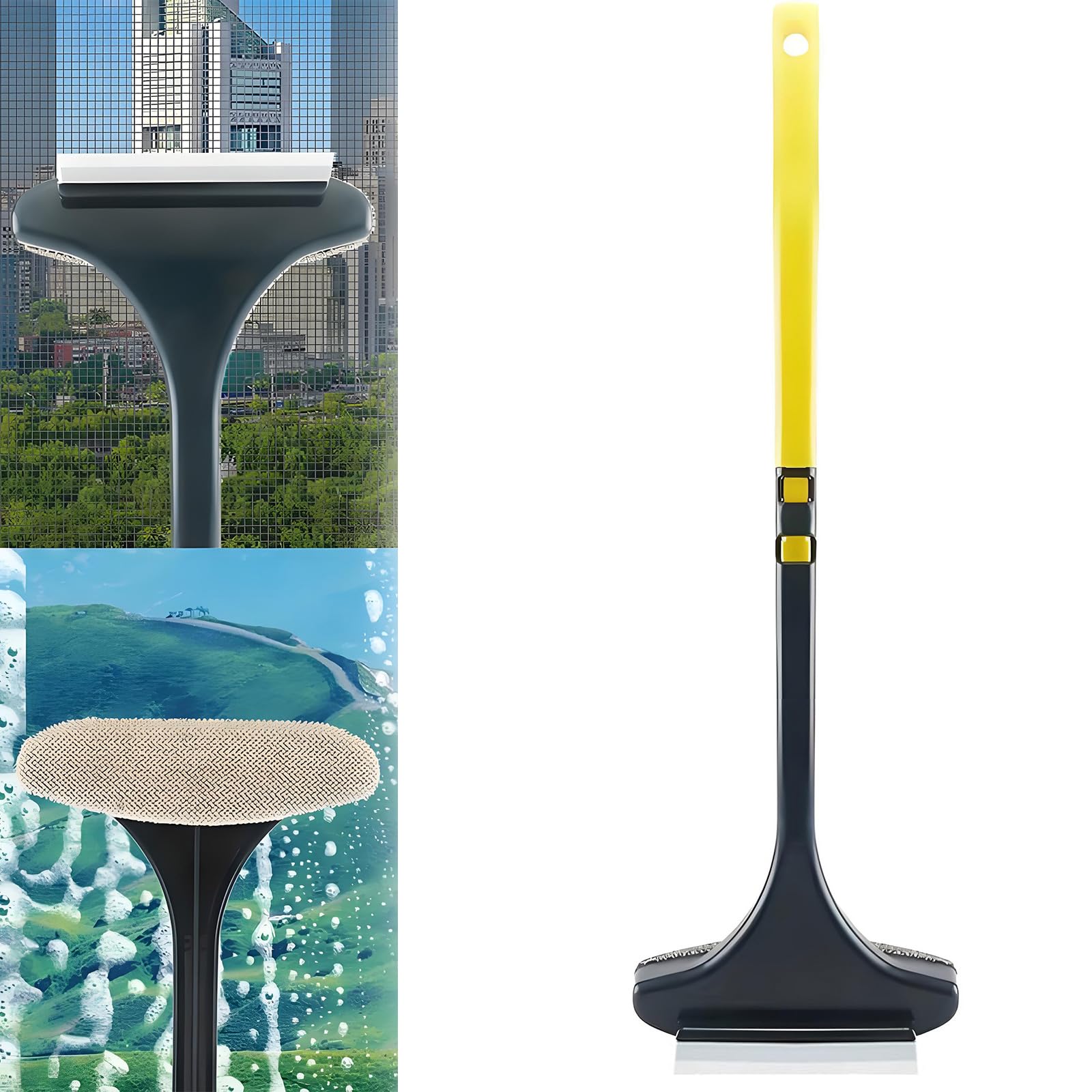 Window Screen Scrubber Brush with Removable Rod for Grime and Oil 16x46cm Thin Window and Glass Cleaner