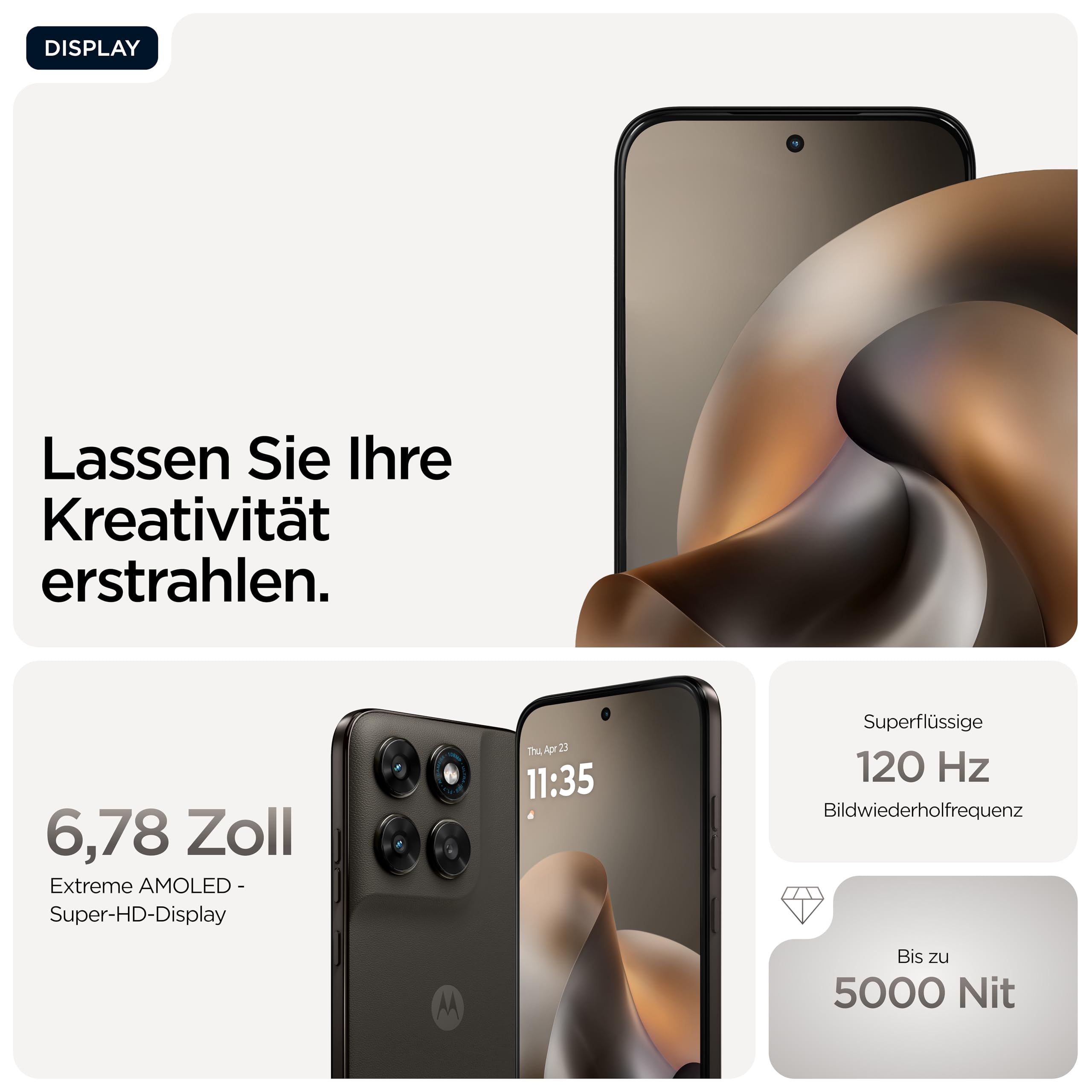 Motorola Moto g77 5G Smartphone (6,78“-Super-HD-Display mit Corning Gorilla Glas 7i, Sturz- und Kratzschutz, 108-MP-Kamera, 8/256GB, 5100 mAh, Android 16) Pantone Black Olive
