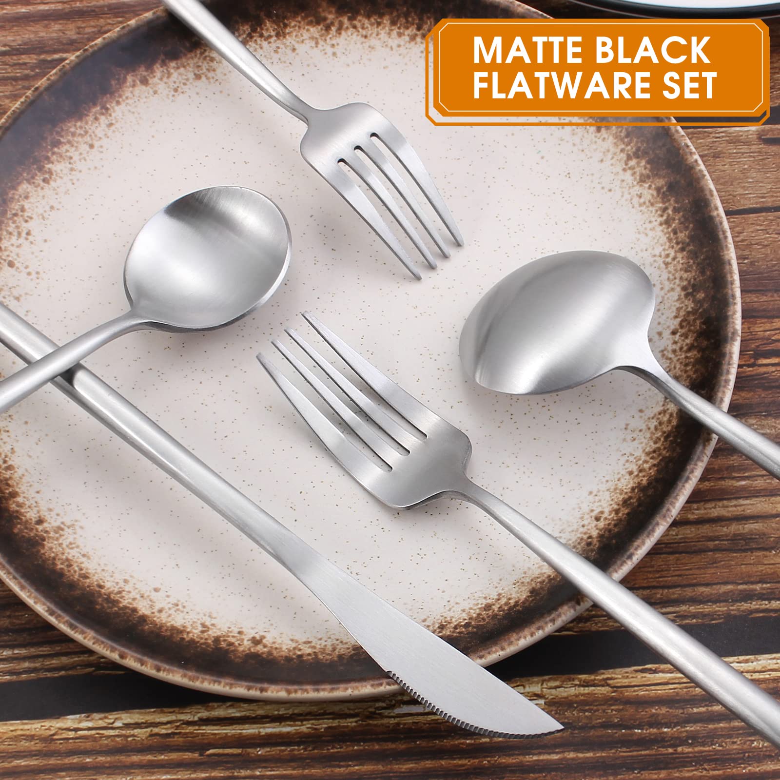 VANVRO Besteckset mit mattem Satin-Finish, 40-teiliges Besteck-Set, Besteck-Set, Service für 8 Personen, spülmaschinenfest