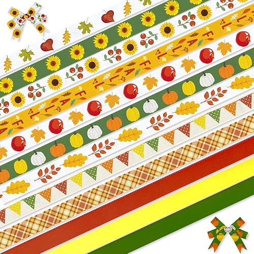ALIBBON Cinta de otoño de 12 yardas de 38 pulgadas, cintas de grogrén de Acción de Gracias para manualidades, decoración de otoño, cintas de hojas