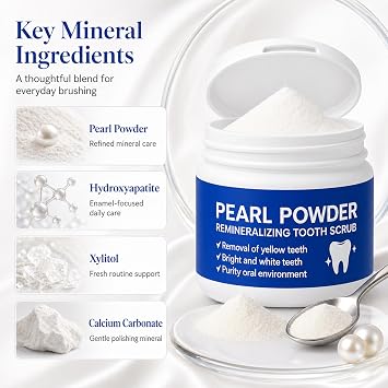 Pearl Powder Remineralizing Tooth Scrub, Remineralizing Tooth Powder with PearlPowder for Cleaner Healthier Teeth, 50g